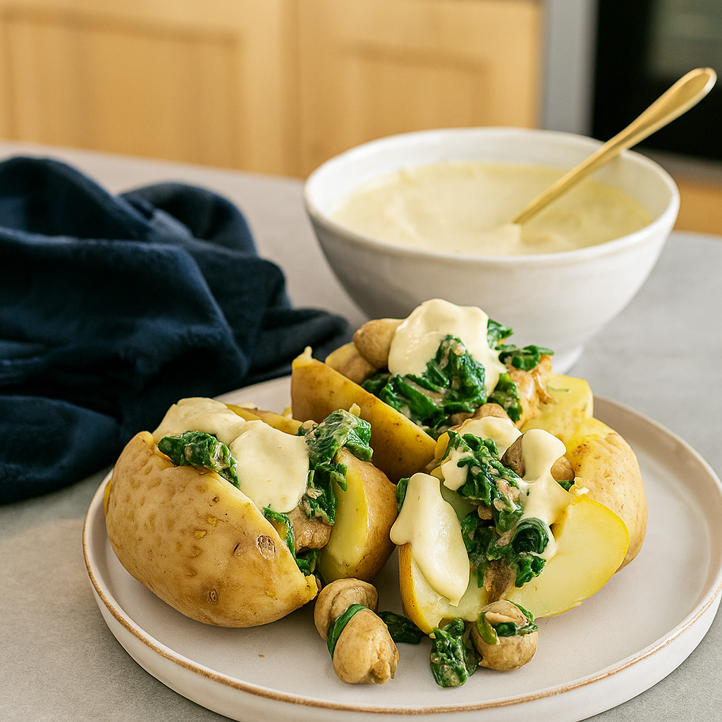 RECETA PATATAS CON ESPINACAS Y CHAMPIÑONES